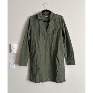 Faherty Stretch Surplus Dress Olive Green Small V Neck Boho‎ Coastal Beach
